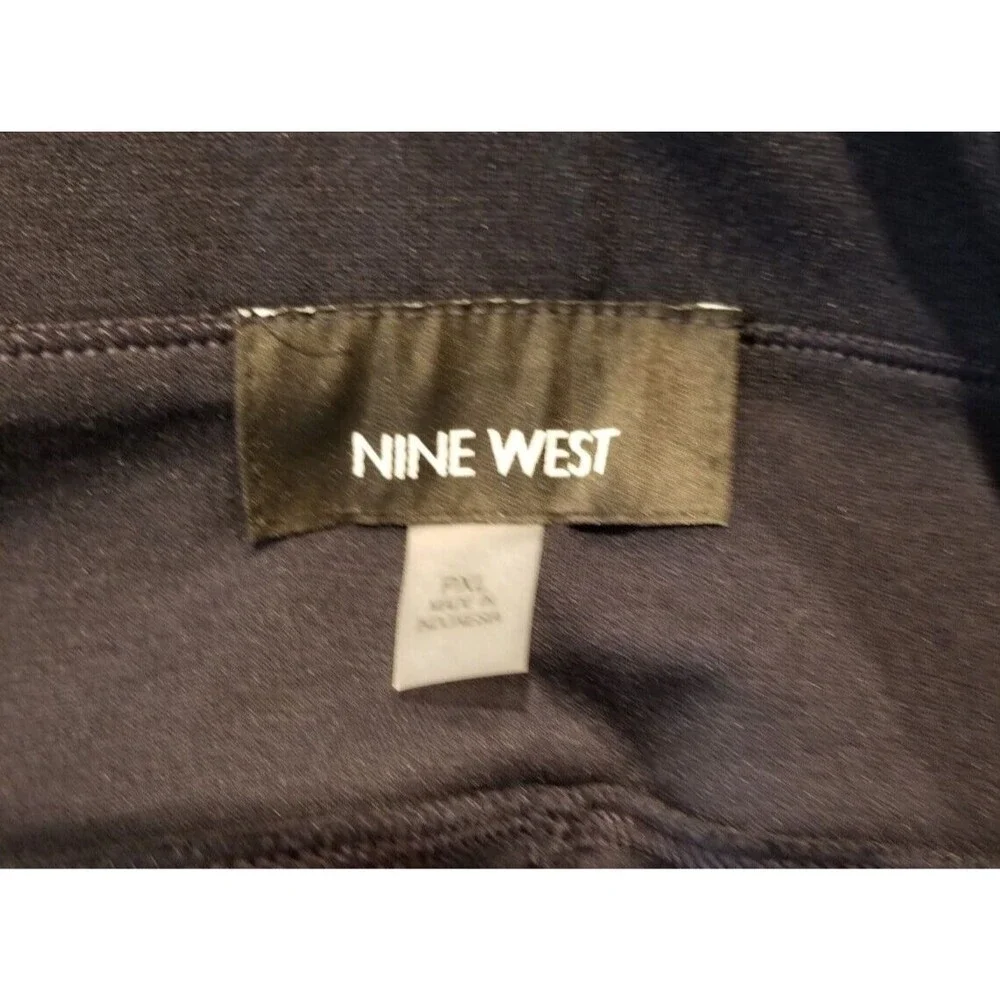 Nine West Women's Pants Stretch Deep Blue Metal Logo Tag Wide Waist Size PXL